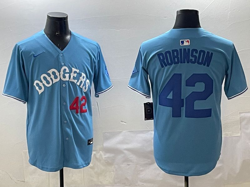 Men Los Angeles Dodgers #42 Robinson Light Blue Joint Name 2025 Nike MLB Jersey style 8->los angeles dodgers->MLB Jersey
